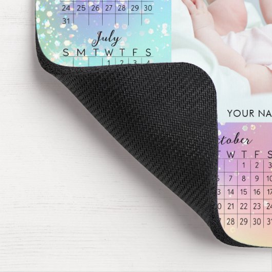 2026 Kalender Eén Foto Rainbow Glitter Script Muismat (Hoek)