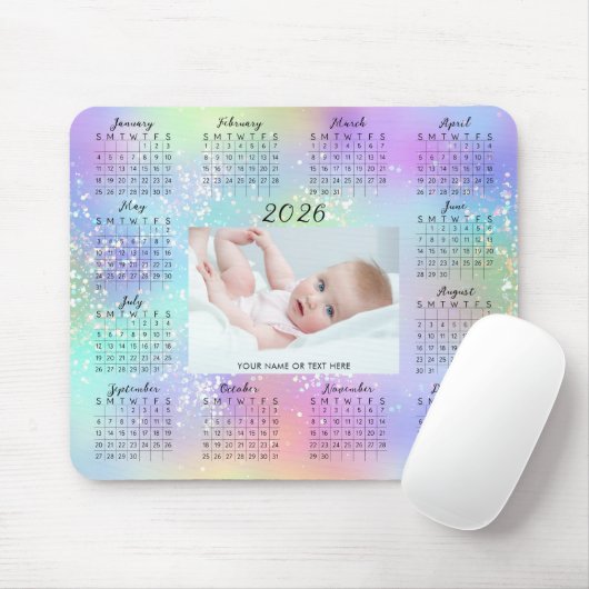 2026 Kalender Eén Foto Rainbow Glitter Script Muismat (Met muis)