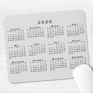 2026 Kalender Eenvoudig Grijs en Zwart Muismat