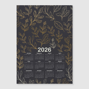 2026 Kalender Elegant Gouden Bladeren Patroon