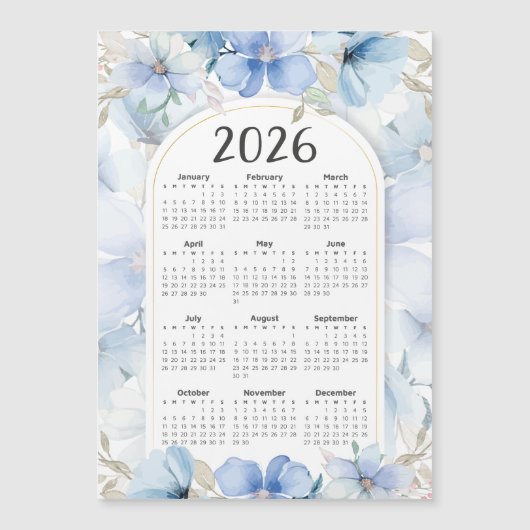 2026 Kalender Elegante Blauwe Bloementuin (Voorkant)