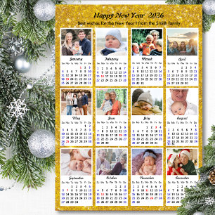 2026 Kalender Familie 12 Foto Moderne Gouden Glitt