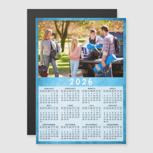 2026 Kalender Familie Foto Blauwe Koelkast Magnet