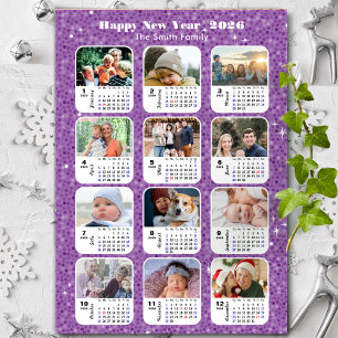 2026 Kalender Familiefoto Moderne Paarse Glitter