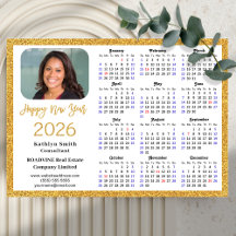 2026 Kalender Gouden Glitter Zakelijke Foto Magnet