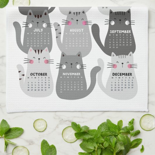 2026 Kalender grijze katten Theedoek (Gevouwen)