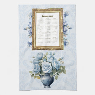 2026 Kalender Handdoek Blauwe Roos Keuken Handdoek