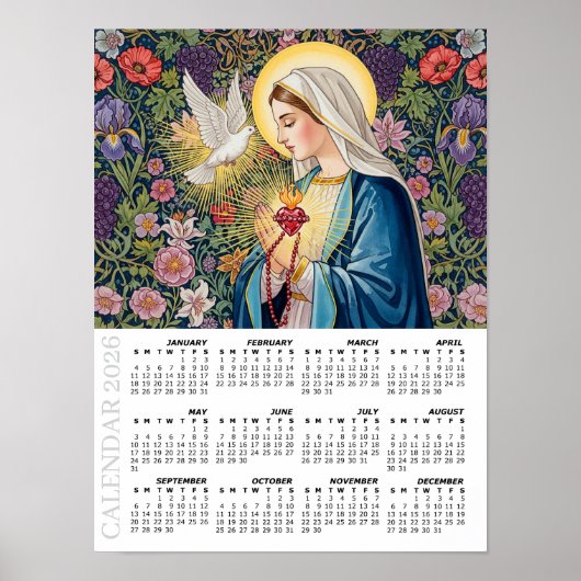 2026 Kalender, Heilig Hart van Maria / Devotie Poster (Voorkant)