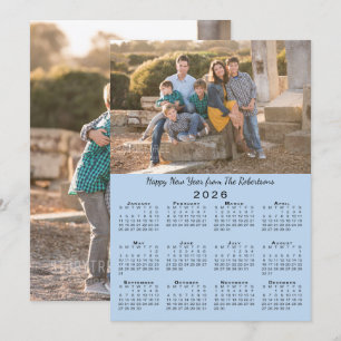 2026 Kalender Licht Blauw 2 Foto's Gelukkig Nieuwj Feestdagenkaart