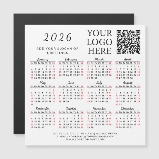 2026 Kalender Magnet Business QR Code Bedrijf Logo (Voorkant / Achterkant)