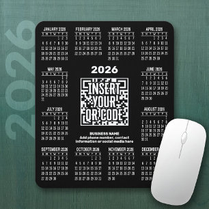 2026 Kalender met QR-code contactinfo Zwart Muismat