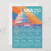 2026 Kalender met USA 250 Capital America Kaart (Voorkant)