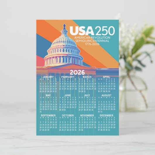 2026 Kalender met USA 250 Capital America Kaart (Staand voorkant)