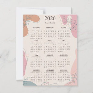 2026 Kalender Mid Century Abstract Boho Esthetiek Briefkaart