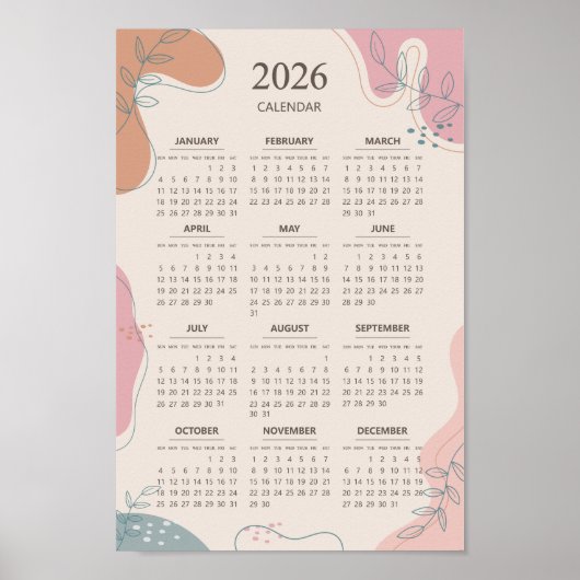 2026 Kalender Mid Century Abstract Boho Esthetiek Poster (Voorkant)