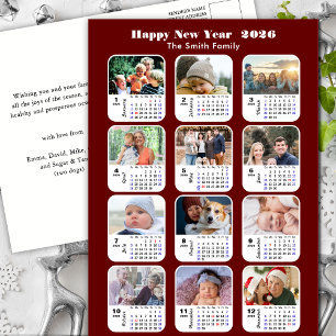 2026 Kalender Modern Familie 12 Foto Rode Glitters Feestdagenkaart