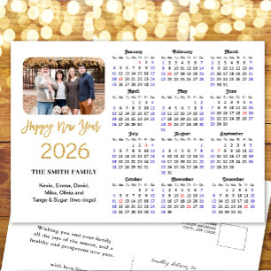 2026 Kalender Modern Goud Glitter Foto Minimalisti Feestdagenkaart