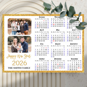 2026 Kalender Moderne Gouden Glitter 2 Foto Magnet