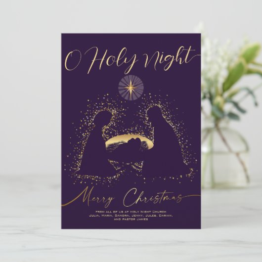 2026 Kalender Nativity Manger O Holy Night Script Feestdagenkaart (Staand voorkant)