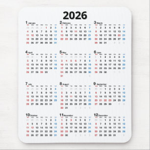 2026 Kalender Op Wit Muismat
