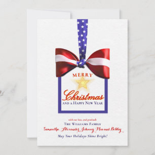 2026 Kalender Patriottische Kerst Amerika Vlag Bow Feestdagenkaart
