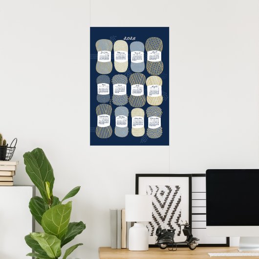2026 Kalender Poster blauw en goud (Thuiskantoor)