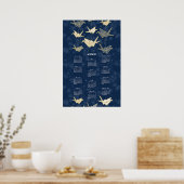 2026 Kalender Poster Origami Kranen Blauw en Goud (Keuken)