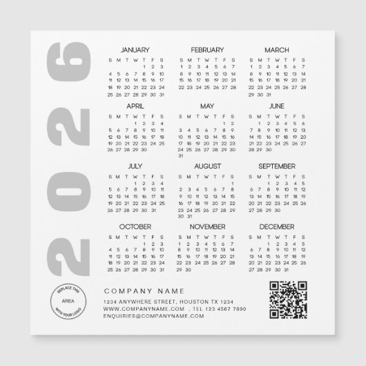 2026 Kalender QR Code Bedrijf Logo Giveaway (Voorkant)