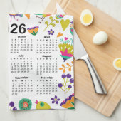 2026 Kalender Roze & Paarse Vogels en Bloemen Theedoek (Quarter Fold)