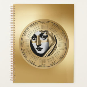 2026 Kalender Vrouwengezicht in Zwart en Goud Planner