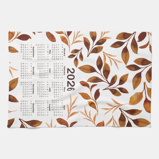 2026 Kalender Waterverf Fall Leaves Pattern Theedoek (Horizontaal)