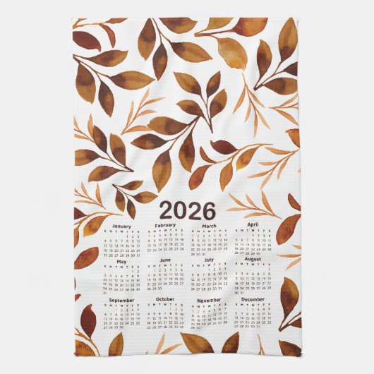 2026 Kalender Waterverf Fall Leaves Pattern Theedoek (Verticaal)