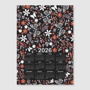 2026 Kalender Whimsical Floral & Butterfly Black