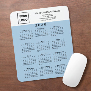 2026 Kalender Zakelijk Logo Tekst Lichtblauw Muismat