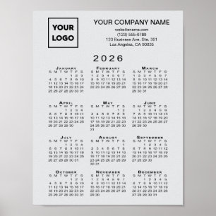 2026 Kalender Zakelijke Logo en tekst Lichtgrijs Poster