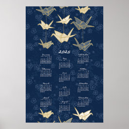 2026 kalenderposter Origami Kraanvogels Blauw en G Poster