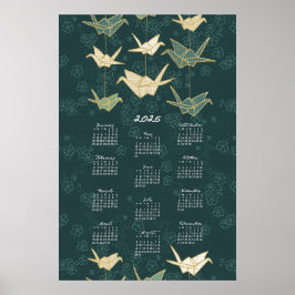2026 kalenderposter origami Kraanvogels Groen en G Poster