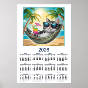 2026 Kat Kalendar Koele Tropische Kat Poster
