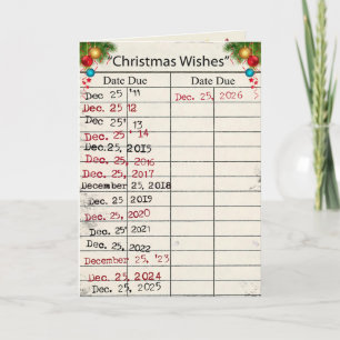 2026 Kerstbibliotheekkaart met vervaldata Feestdagen Kaart
