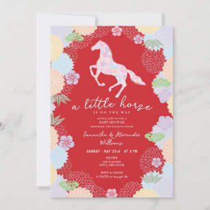 2026 Kleine Paard Bloemige Rode Tuin Baby Shower Kaart