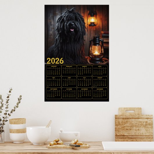 2026 Komondor with Lanterns and Books Calendar Poster (Keuken)