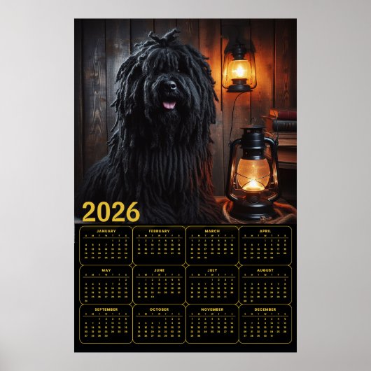 2026 Komondor with Lanterns and Books Calendar Poster (Voorkant)