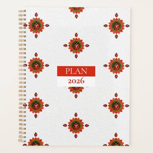 2026 Ladybug Red, White, Green Spiral Planner (Voorkant)