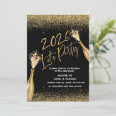2026 Lets Party Black Gold New Year Invitation (Debout devant)