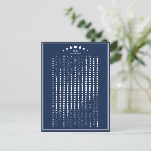 2026 Maanfase Lunar Cycles Kalender Minimalist Briefkaart (Staand voorkant)