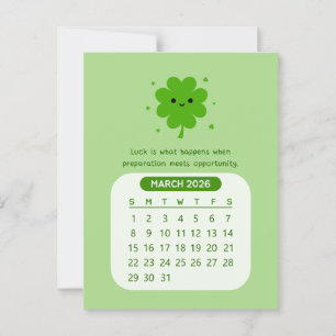 2026 Maart Maandelijkse Kawaii Motivatie Kalender Briefkaart