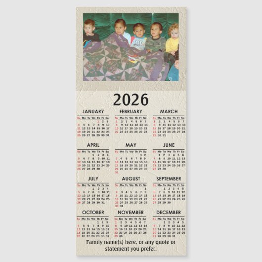 2026 Magnetische Kalender met uw foto en tekst (Voorkant)