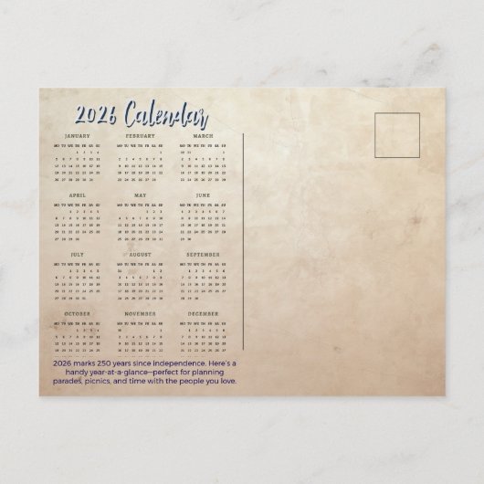 2026 Mini Calendar Firework, "Eagle of the Fourth" Briefkaart (Achterkant)