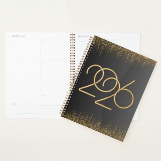 2026 Minimal Black & Gold Planner Cover  (Devant avec enveloppe)