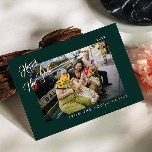 2026 Minimalistisch Modern Script Groen Foto Folie Feestdagenkaart